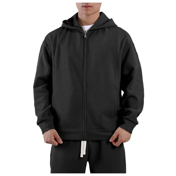 LpwkSSA Men's Casual Zipper Hoodie Hooded Long Sleeve Sweatshirt Stylish with Pockets Comfortable Soft Fabric Fashion Jacket for Outdoor Daily Use Black M