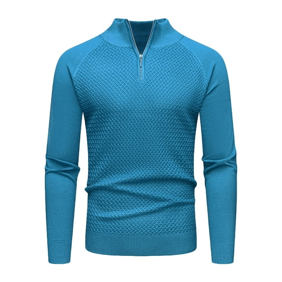 LpwkSSA Men's Casual Zipper Pullover Sweater Solid Long Sleeve Blouse Fashion Comfortable Stylish Thick Ideal for Outdoor Daily Wear Blue XXL