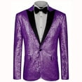 thumbnail image 1 of LpwkSSA Men's Classic Suit Jacket Solid Color Long Sleeve Notched Lapel Single Breasted Casual Business Casual Style Slim Fit Tailoring Daily Commute Coat Purple XL, 1 of 2