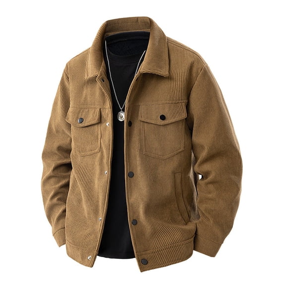 LpwkSSA Men's Collared Hoodless Coat Solid Color Long Sleeved Turndown Collar With Thick Fleece For Warmth And Fashionable Casual Jacket Brown XXXXXL