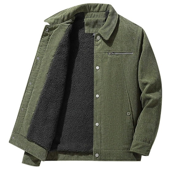 LpwkSSA Men's Corduroy Jacket Comfy Casual Button Turndown Collar Vintage Shacket Coat Fall Winter Thermal Relaxed Fit Solid Outerwear Coat with Pockets Green XXXL