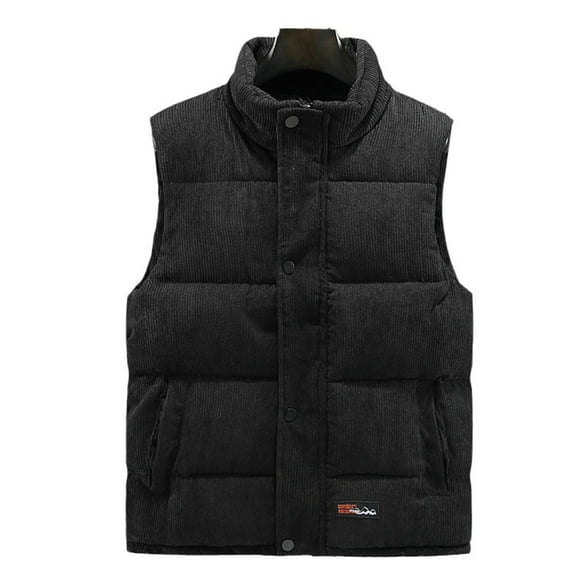 LpwkSSA Men's Corduroy Puffer Vest Casual Stand Collar Padded Vest Coat Winter Warm Thickened Sleeveless Outwear Down Jackets Black XL