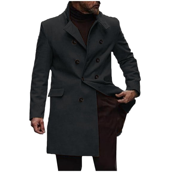 LpwkSSA Men's Double Breasted Trench Coat Casual Solid Color Lapel Collar Business Winter Windproof Long Overcoats with Pockets for Daily Wear Black XXL