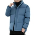 thumbnail image 1 of LpwkSSA Men's Down Coats Plus Size Solid Color Casual Outdoor Hooded Zip Button Cotton Padded Jacket Long Sleeve Winter Thick Warm Parka Coat Blue M, 1 of 5
