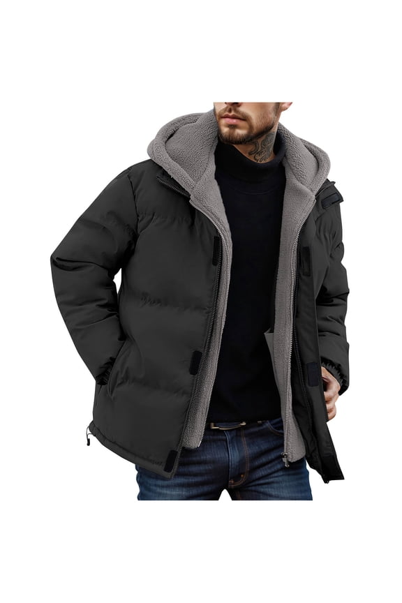 Men's Down Jacket Men Casual Skiing Thickened Windproof Down Jacket Winter Warm Long Sleeves Hooded Coat Black XS