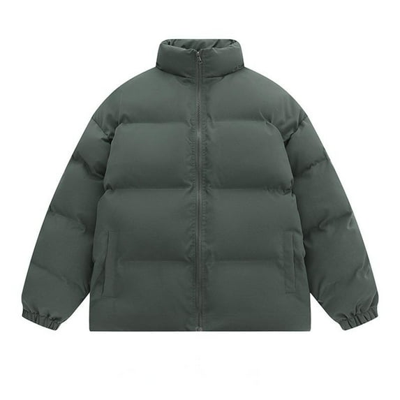 LpwkSSA Men's Down Jacket Winter Solid Color Warm Thickened Outdoor Stand Collar Coat Men Casual Loose Padded Clothing Green XL