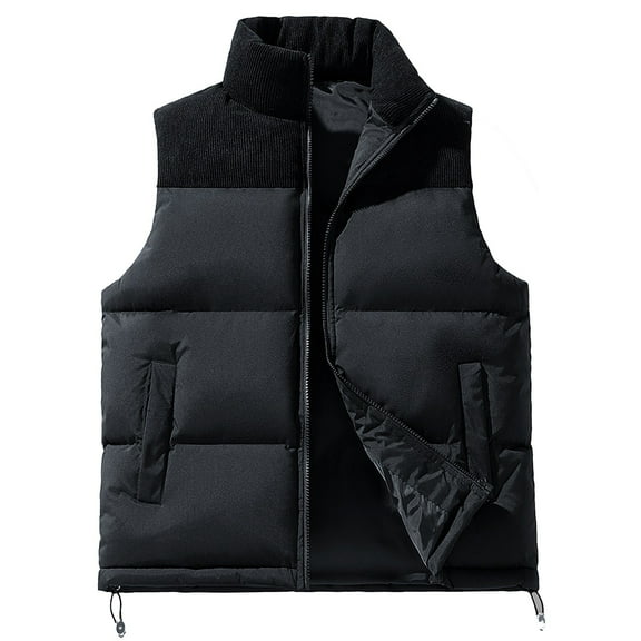 LpwkSSA Men's Down Vest Coat Thick Cotton Sleeveless Fleece Outdoor Windproof Color Block Corduroy Windproof Clothing Black XXXL