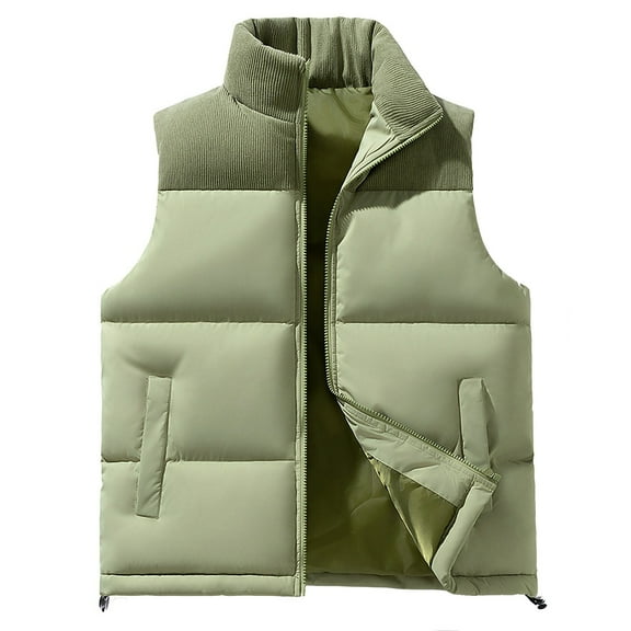 LpwkSSA Men's Down Vest Coat Thick Cotton Sleeveless Fleece Outdoor Windproof Color Block Corduroy Windproof Clothing Green XXXL