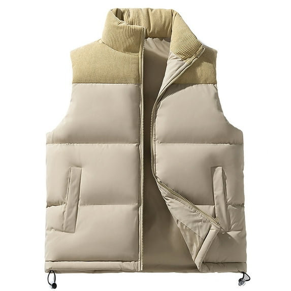 LpwkSSA Men's Down Vest Coat Thick Cotton Sleeveless Fleece Outdoor Windproof Color Block Corduroy Windproof Clothing Yellow XXL
