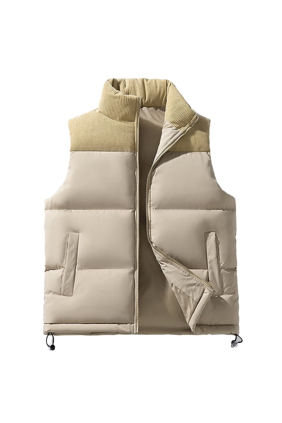 Men's Down Vest Coat Thick Cotton Sleeveless Fleece Outdoor Windproof Color Block Corduroy Windproof Clothing Yellow XXL