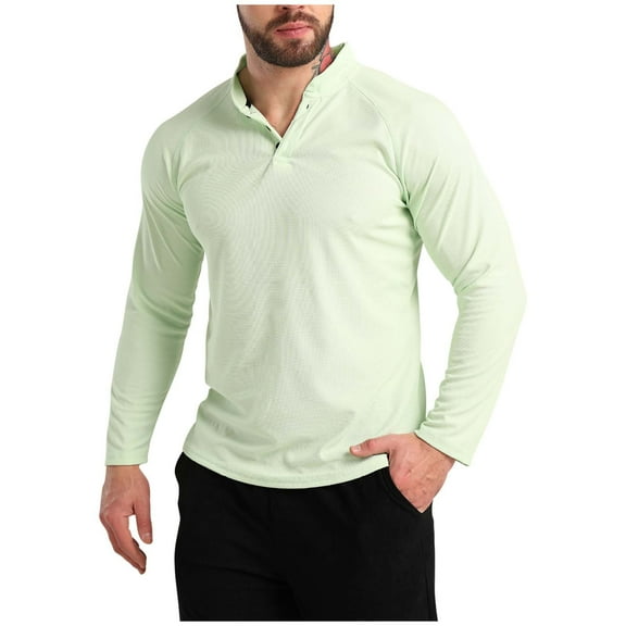LpwkSSA Men's Easy Sports Training Elastic Solid Color Long Sleeved V- Neck Shirt Green M