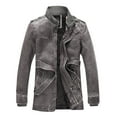 thumbnail image 1 of LpwkSSA Men's Fall Winter Leather Coat Long Sleeve Button Pockets Stand Collar Jacket Casual Slim Fit Fashion Clothes Single West Coat Brown XL, 1 of 3