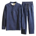 thumbnail image 1 of LpwkSSA Men's Fashion Casual Set Solid Long Sleeve Turndown Collar Soft Breathable Comfortable Non-Shrinking Sweat-Wicking Outdoor Daily Wear Blue L, 1 of 3