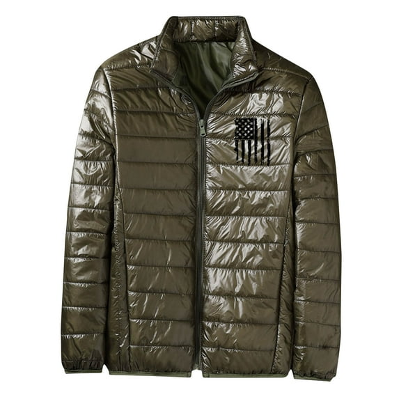 LpwkSSA Men's Fashion Varsity Jackets Autumn Winter Cotton Stand Zipper Warm Winter Thick Long Sleeve Zipper Pocket Outwear Coat Stylish Clothing Green M