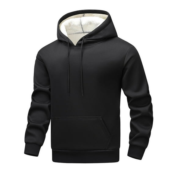 LpwkSSA Men's Fashion Winter Hoodies Solid Color Plus Thick Velvet Long Sleeved Sweatshirts Drawstring Hooded Pocket Hoodie Black L