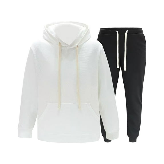LpwkSSA Men's Fashionable Hooded Long Sleeve Set Comfortable Soft Casual Wear Casual Pants for Daily Outdoor and Leisure Activities White M