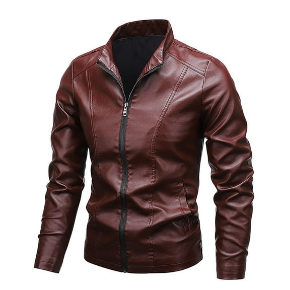 LpwkSSA Men's Faux Leather Jacket Long Sleeve Casual Stylish Zipper Coat Pocket Design Lightweight Soft Comfortable Outerwear for Winter Spring Daily Wear Red L