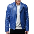 thumbnail image 1 of LpwkSSA Men's Faux Leather Motorcycle Jacket Long Sleeve Zipper Coat Windproof Warm Stylish Casual Outwear for Daily Wear Fashionable Top Blue L, 1 of 7