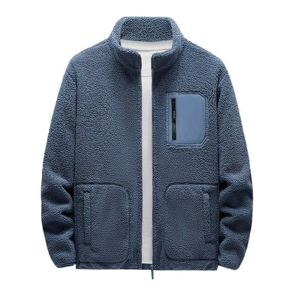 LpwkSSA Men's Fleece Cardigan Coat Solid Color Stand Collar Winter Warm Insulation And Warmth Casual Sports Outdoor Jacket Blue XXXXL