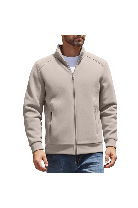 Men's Fleece Coat Turndown Collar Solid Color Long Sleeve Fleece Zipper Pocket Jacket Hoodless Casual Fashion Outerwear Yellow XXL