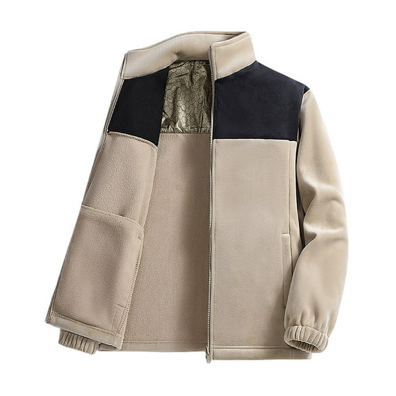 LpwkSSA Men's Fleece Down Jacket Fall Winter Warm Full Zip Color Blocked Top Casual Outdoor Cotton Jacket Long Sleeved Top Yellow XS