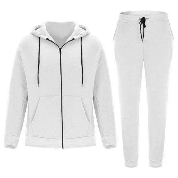 LpwkSSA Men's Fleece Hoodie Sweatpants Set Casual Long Sleeve Pullover Elastic Waist Comfortable Soft Warm Activewear for Daily Life Travel Home Outdoor White S