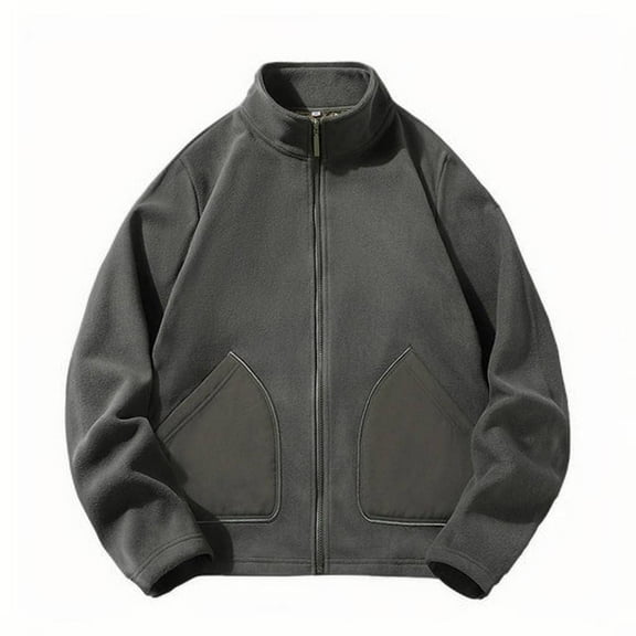 LpwkSSA Men's Fleece Lined Jacket Thermal Winter Casual Outerwear Solid Color Stand Collar Long Sleeve Plus Size Midweight Comfortable Cotton Coat Green XL