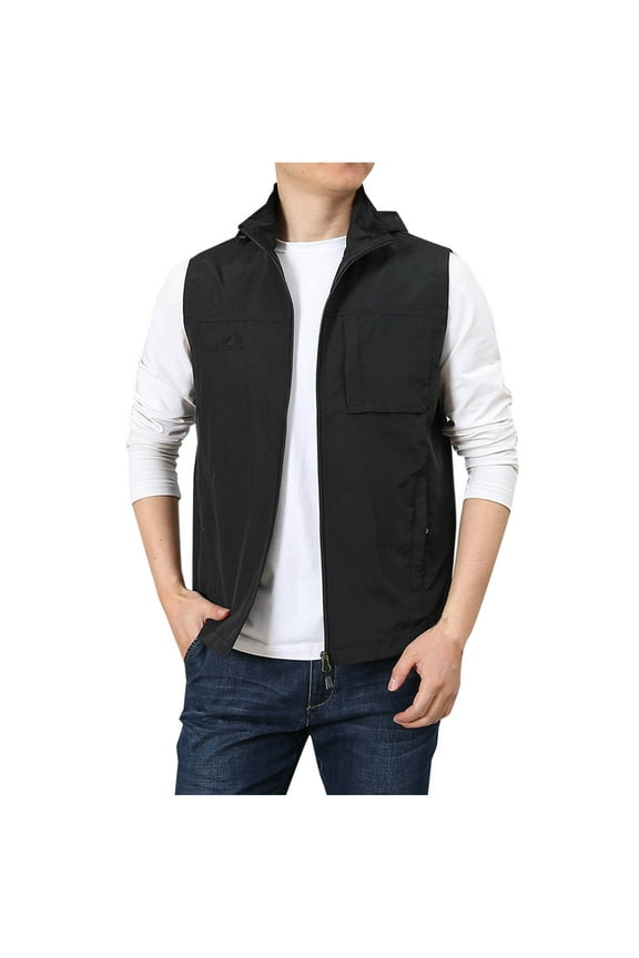 Men's Fleece Softshell Vest Lightweight Sleeveless Casual Outerwear Vest Sleeveless Jacket with pockets for Outdoor Travel Black L