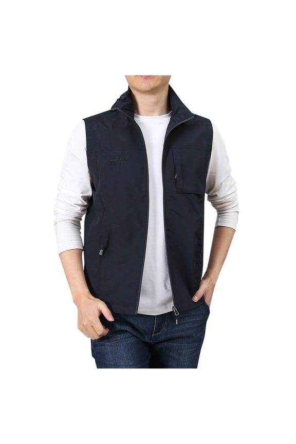 Men's Fleece Softshell Vest Lightweight Sleeveless Casual Outerwear Vest Sleeveless Jacket with pockets for Outdoor Travel Blue M