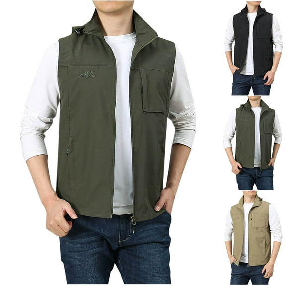 LpwkSSA Men's Fleece Softshell Vest Lightweight Sleeveless Casual Outerwear Vest Sleeveless Jacket with pockets for Outdoor Travel Green L