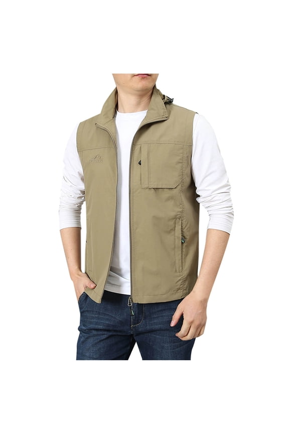Men's Fleece Softshell Vest Lightweight Sleeveless Casual Outerwear Vest Sleeveless Jacket with pockets for Outdoor Travel Yellow M