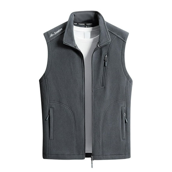 LpwkSSA Men's Fleece Vest Full Zip Polar Lightweight Casual Solid Color Sleeveless Outdoor Jacket Soft Warm Winter Coat Outerwear with Pockets&nbsp; Gray XL