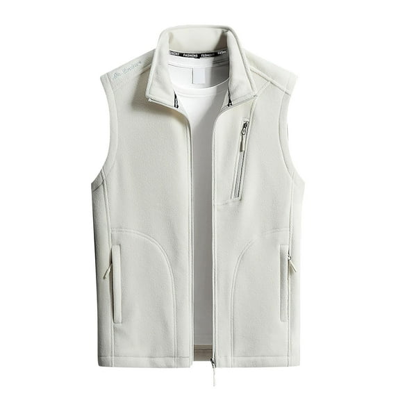 LpwkSSA Men's Fleece Vest Full Zip Polar Lightweight Casual Solid Color Sleeveless Outdoor Jacket Soft Warm Winter Coat Outerwear with Pockets&nbsp; White L