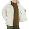 thumbnail image 1 of LpwkSSA Men's Fleece lined Puffer Coat Solid Color Thick Warm Stand Up Collar Zipper Cardigan Bread Jacket Casual Loose Fit Comfortable Jacket Beige M, 1 of 4