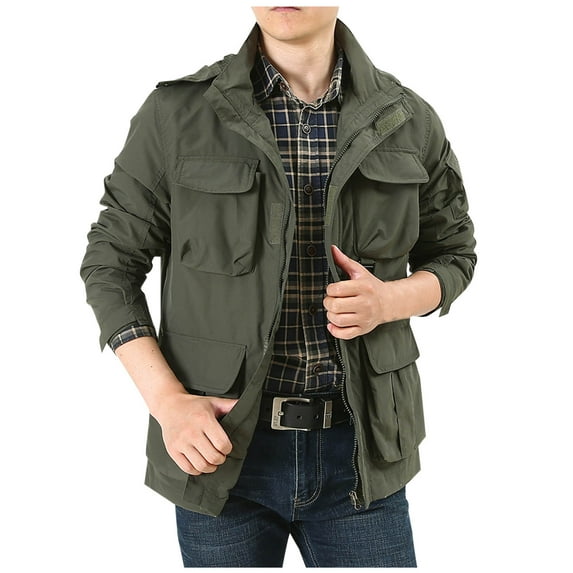 LpwkSSA Men's Functional Hooded Outdoor Jacket Causal Outdoor Solid Color Loose long Sleeve Coat With Multiple Pockets for Outdoor Activities Green XXXXL