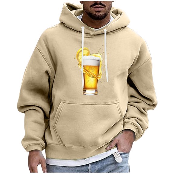 LpwkSSA Men's Graphic Print Hoodie Casual Long Sleeve Solid Color Pullover Oversize Sweatshirt with Pocket Drawstring Casual Sports Hoodie Yellow XL