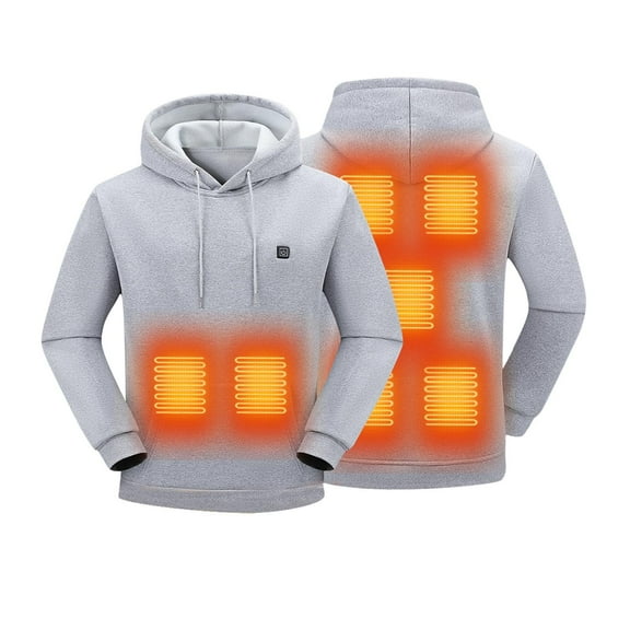 LpwkSSA Men's Heated Down Coat 7 Heated Hoodie Usb Rechargeable Thermal Sweatshirt Washable Hooded Long Sleeve Causal Fashion Sweatshirt For Men Gray M