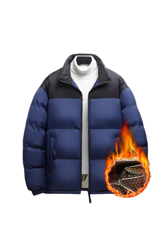 Men's Heated Coat Winter Warm 6 Heated Zone USB Intelligent Constant Temperature Puffer Jackets Plus Size Solid Color Zip Up Puffer Coat with Hood Blue XXXL