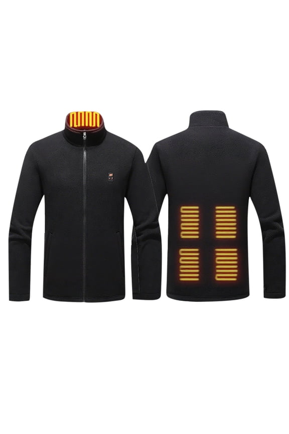 Men's Heated Jacket Casual Solid Zipper 9 Areas Heat Heating Winter Therma USB Charging Coat Long Sleeve Hooded Warm Outwear Black L