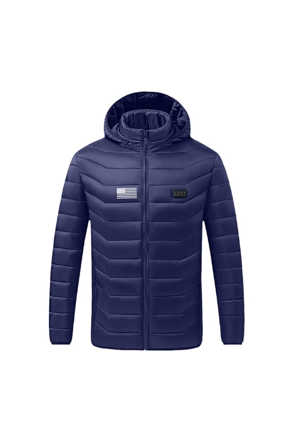 Men’s Heated Down Jacket Winter Warm Four Control 21 Zone Heated Waterproof Outwear Jacket USB Rechargeable Smart Heating Casual Fashion Warm Jacket Coat Blue L