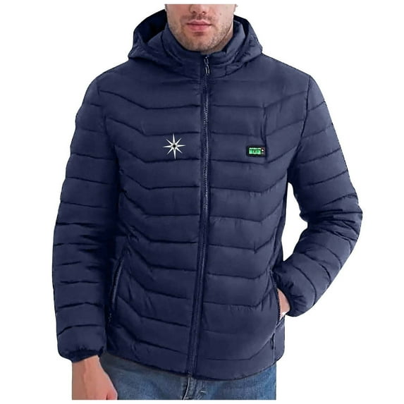 LpwkSSA Men's Heated Padded Coat Four Control 21 Areas Heating Coat USB Charging Coats Heated Jackets Zip Long Sleeve Hooded Windproof Warm Winter Coats Blue M