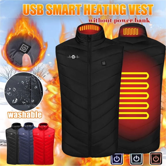 LpwkSSA Men's Heated Padded Vest Three Control 2 Zone Heated Intelligent Constant Temperature Thermal Causal Fashion Puffer Sleeveless Coat Black L