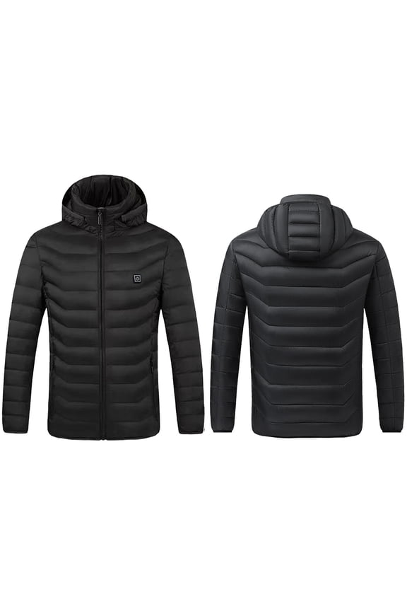Men’s Heated Puffer Coat Casual Fashion Solid Zipper Puffer Jacket Four Control 27 Areas Heat Heating Tanks USB Charging Tanks Long Sleeve Hooded Outwear Coat Black XXL