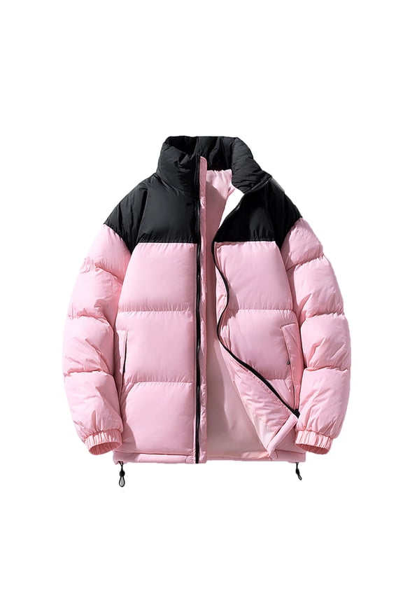 Men’s Heated Down Puffer Jacket with Zipper Pockets Elastic Cuffs Full Zip Up Long Sleeve Solid Running Warm Winter Coat Outwear Outdoor Menswear Pink XXL