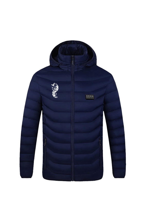 Men's Heated Warm Down Jacket Four Control 21 Zone Long Sleeve Thermal Causal Fashion Puffer Coat with Intelligent Constant Temperature USB Rechargeable Blue XXL