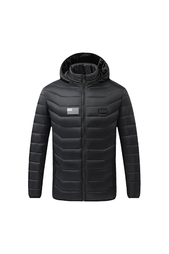 Men's Heated Warm Down Jacket Four Control 19 Zone Heated Warm Long Sleeve Thermal Causal Fashion Puffer Coat Constant Temperature USB Rechargeable Black L
