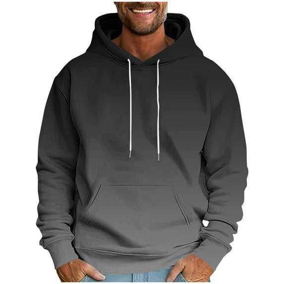 LpwkSSA Men's Hooded Drawstring Sweatshirt Long Sleeve Gradient Fleece-Lined hoodie Fashion Pullover Casual Corduroy Hoodies with Pocket Gray XXL