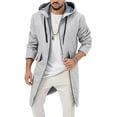 thumbnail image 1 of LpwkSSA Men's Hooded Jacket Long Sleeve Zip Up Mid-Length Solid Color Leisure Sports Sweater Coat Pocket Drawstring Coat Cardigan Jacket Gray XXL, 1 of 8