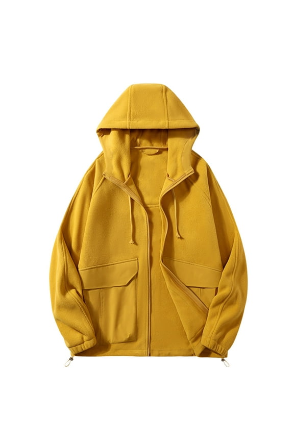 Men's Hooded Sweatshirt Casual Solid Color Zip Up Hoodie Long Sleeve Top Jacket with Pocket Yellow XXXL