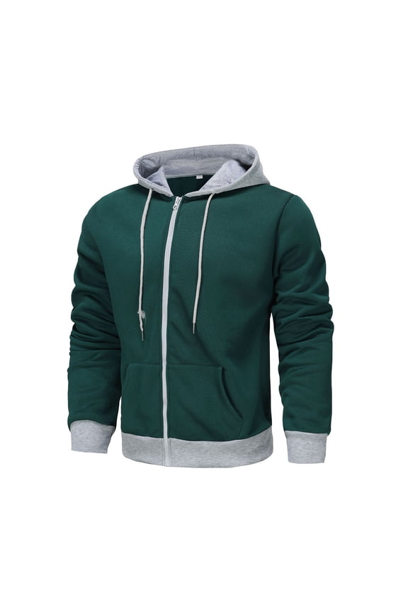Men's Hooded Zipper Knit Sweater Coat Color Matching Design Long Sleeves Side Pockets Casual Daily Versatile Outerwear Green XXL